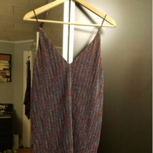 AQUA - Metallic Rainbow-Stripe Slip Dress